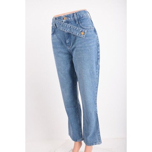 TRIARCHY Womens Crossover Jeans Cropped High rise straight-leg Sz 29 Medium wash - Picture 4 of 7